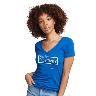 She is Positivity |V-Neck Cotton T-shirt - Image 2