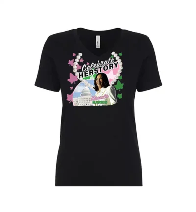 Celebrate HERstory: Kamala Harris - V-Neck T-shirt - Image 4